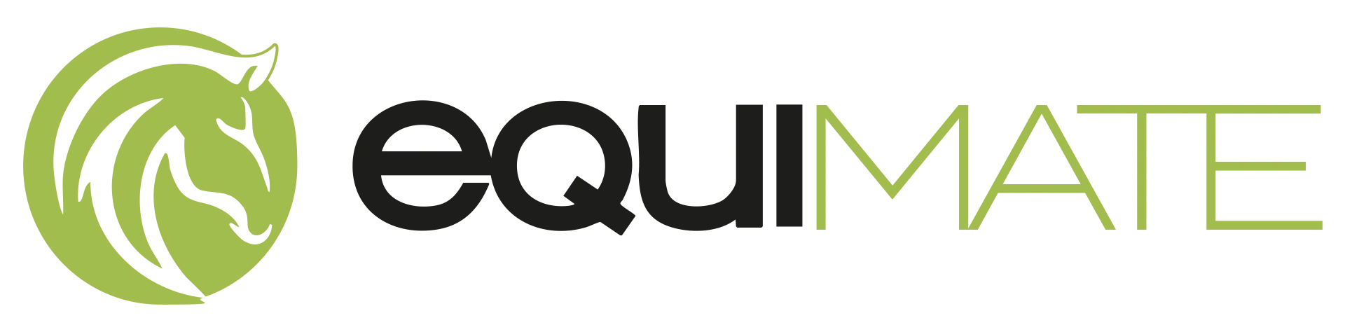 Logo Equi Mate - profil konia w zielonym kole i napis Equi Mate