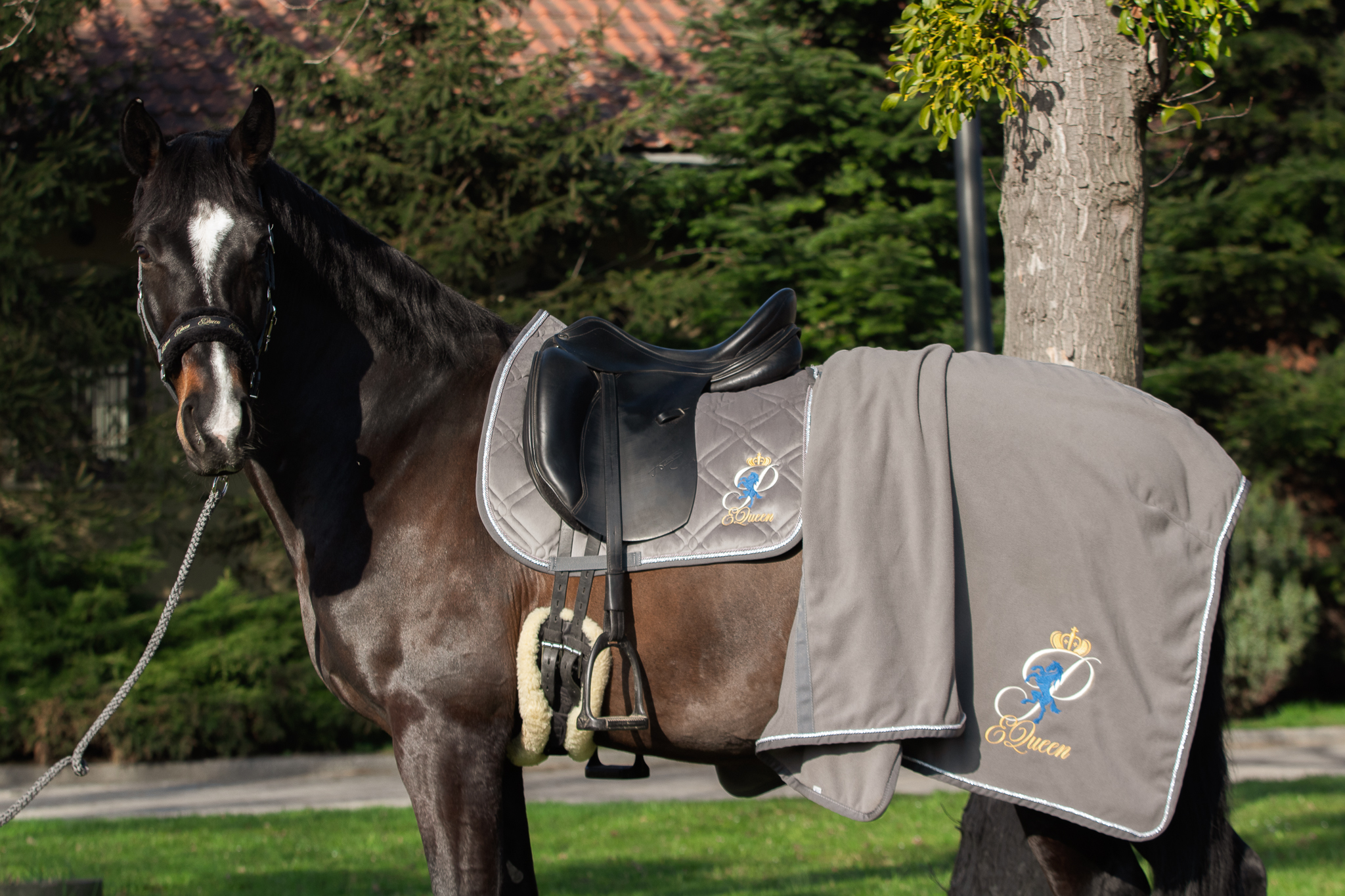 Czaprak ujeżdżeniowy PEQueen Glamour Szary dla konia