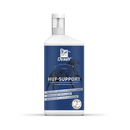 Zdjęcie produktu DERBY Huf-Support 1 l – wsparcie kopyt w białej butelce z niebieską etykietą