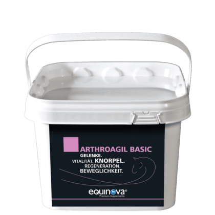 Equinova Arthroagil Basic – białe wiadro z suplementem w proszku dla koni wspierającym stawy, chrząstki, regenerację i ruchomość, seria Premium-Supplemente