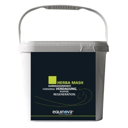 Equinova Herba Mash 5kg – szare wiadro z ziołowym mashem wspierającym zdrowie jelit, trawienie i regenerację przewodu pokarmowego koni, seria Premium-Supplemente