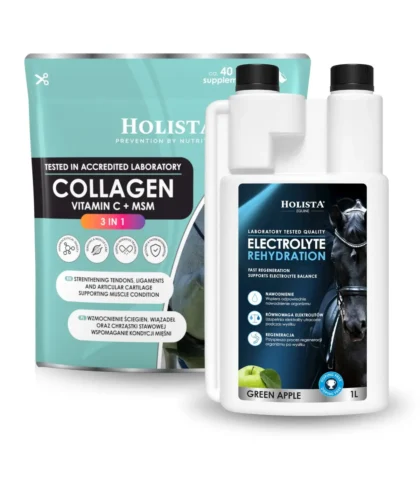 Zestaw Holista Equine Elektrolity i Kolagen - Rehydration 1l + Kolagen 3w1 z VitC i MSM 600g